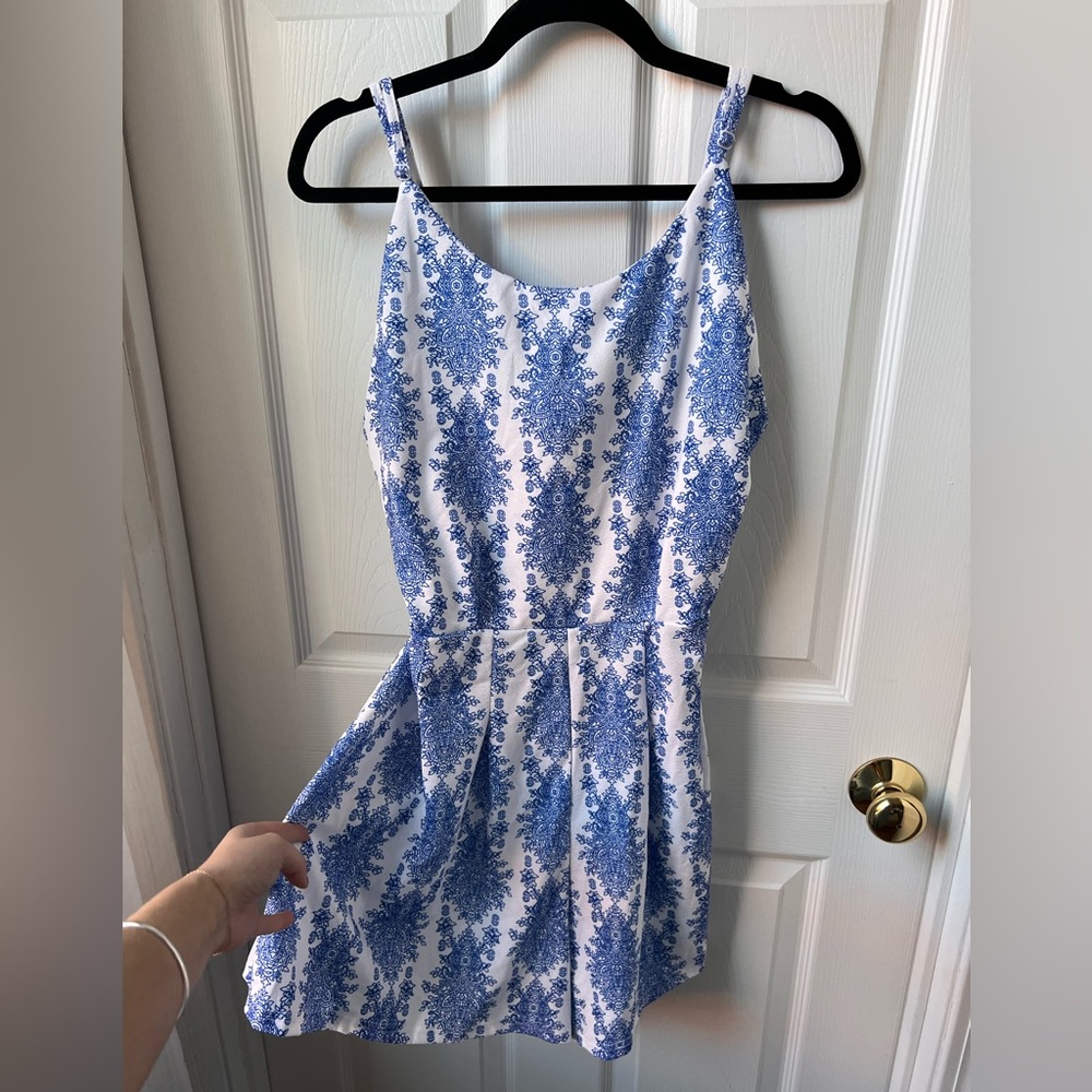 White & Blue Patterned Romper